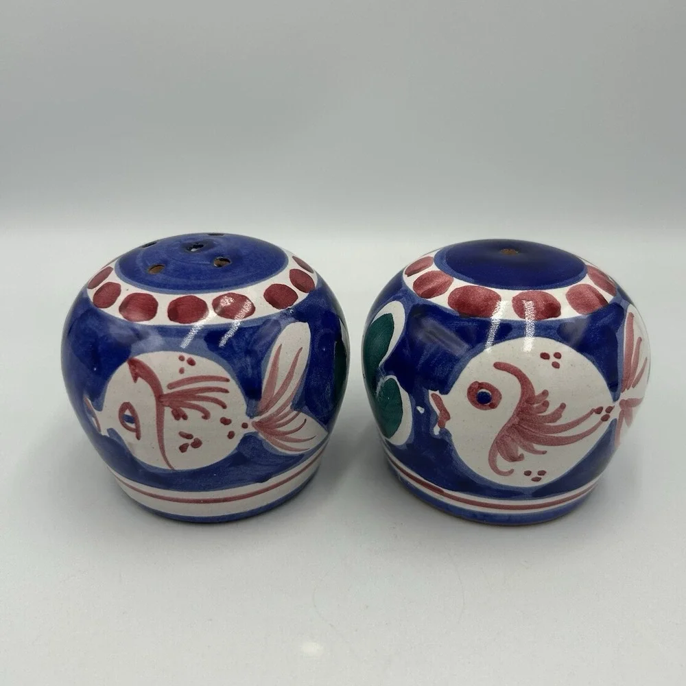 Vietri Solimene Salt & Pepper Shakers Blue With Fish Made In Italy